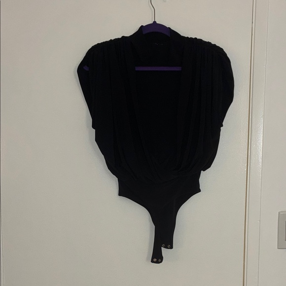 Express Tops - Express Black Draped Bodysuit